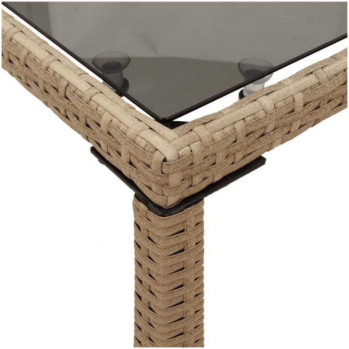 Trädgårdsbord med glasskiva beige 115x54x74 cm konstrotting vidaXL – bild 8