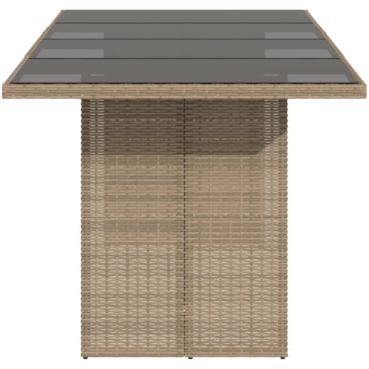 Trädgårdsbord med glasskiva beige 190x80x74 cm konstrotting vidaXL – bild 4