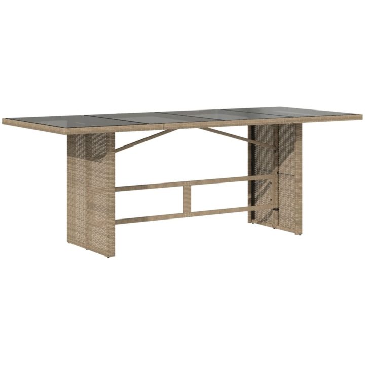 Trädgårdsbord med glasskiva beige 190x80x74 cm konstrotting vidaXL – bild 5