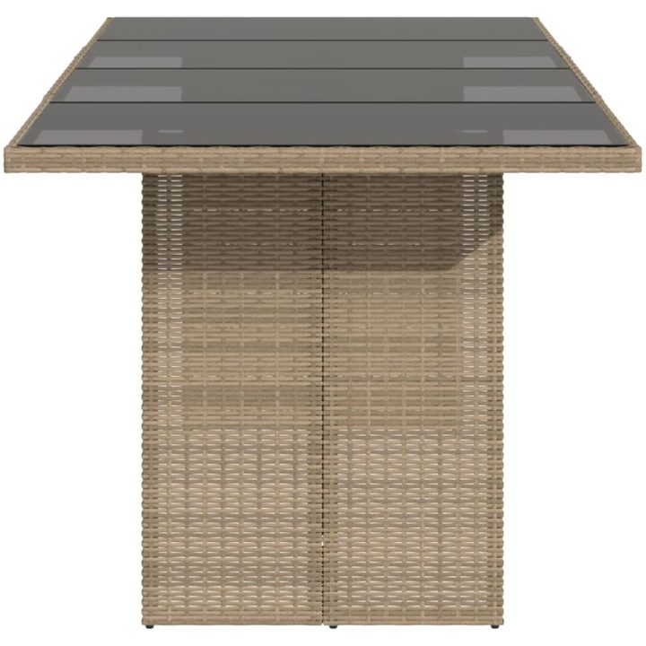 Trädgårdsbord med glasskiva beige 190x80x75 cm konstrotting vidaXL – bild 5