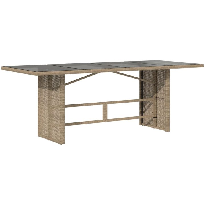 Trädgårdsbord med glasskiva beige 190x80x75 cm konstrotting vidaXL – bild 6