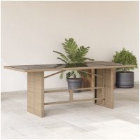 Trädgårdsbord med glasskiva beige 190x80x75 cm konstrotting vidaXL