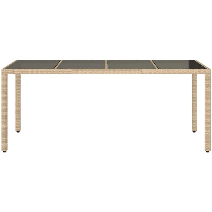 Trädgårdsbord med glasskiva beige 190x90x75 cm konstrotting vidaXL – bild 4