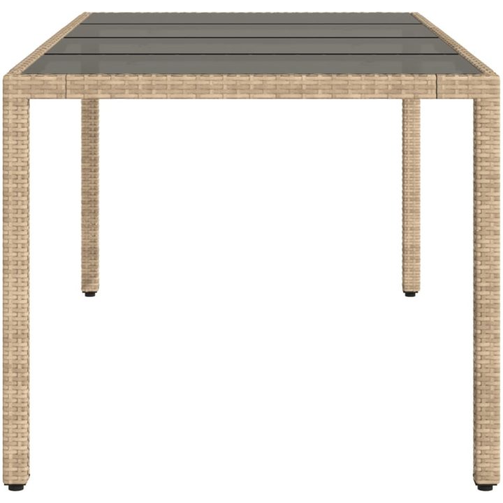 Trädgårdsbord med glasskiva beige 190x90x75 cm konstrotting vidaXL – bild 5