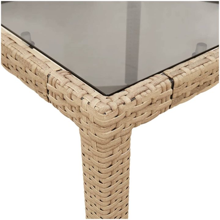 Trädgårdsbord med glasskiva beige 190x90x75 cm konstrotting vidaXL – bild 8