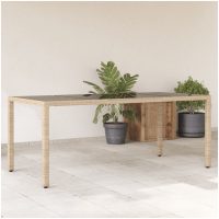 Trädgårdsbord med glasskiva beige 190x90x75 cm konstrotting vidaXL