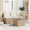 Trädgårdsbord med glasskiva beige 55x55x37 cm konstrotting vidaXL – miniatyr 3