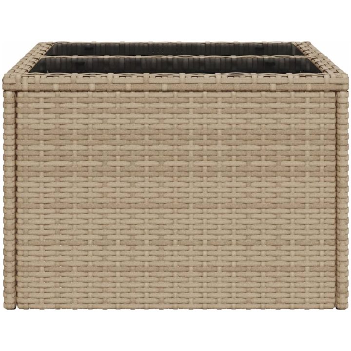 Trädgårdsbord med glasskiva beige 55x55x37 cm konstrotting vidaXL – bild 5