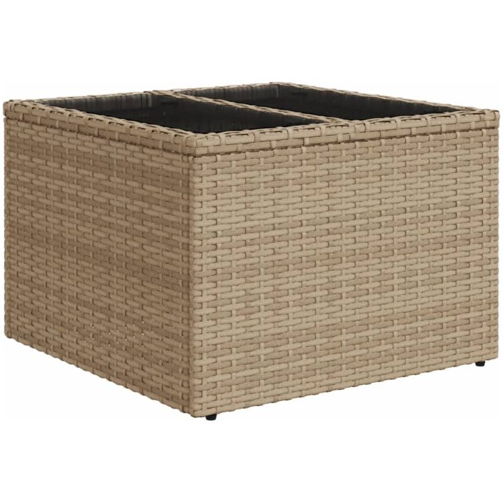 Trädgårdsbord med glasskiva beige 55x55x37 cm konstrotting vidaXL – bild 6