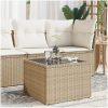 Trädgårdsbord med glasskiva beige 55x55x37 cm konstrotting vidaXL – miniatyr 1