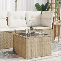 Trädgårdsbord med glasskiva beige 55x55x37 cm konstrotting vidaXL