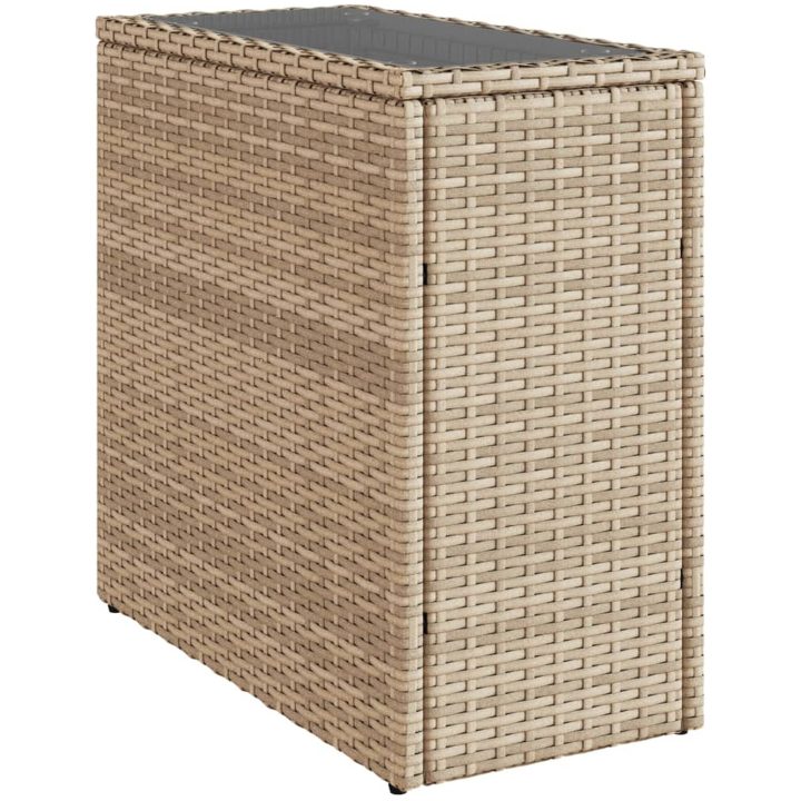 Trädgårdsbord med glasskiva beige 58x27,5x55 cm konstrotting vidaXL – bild 2