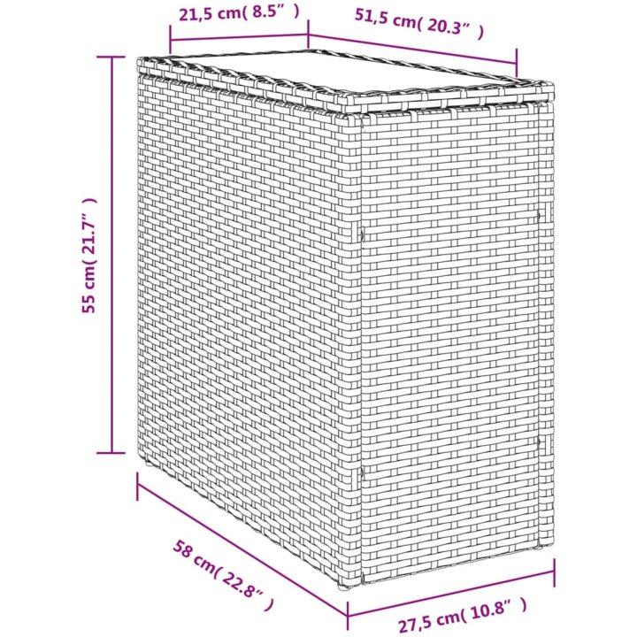 Trädgårdsbord med glasskiva beige 58x27,5x55 cm konstrotting vidaXL – bild 11