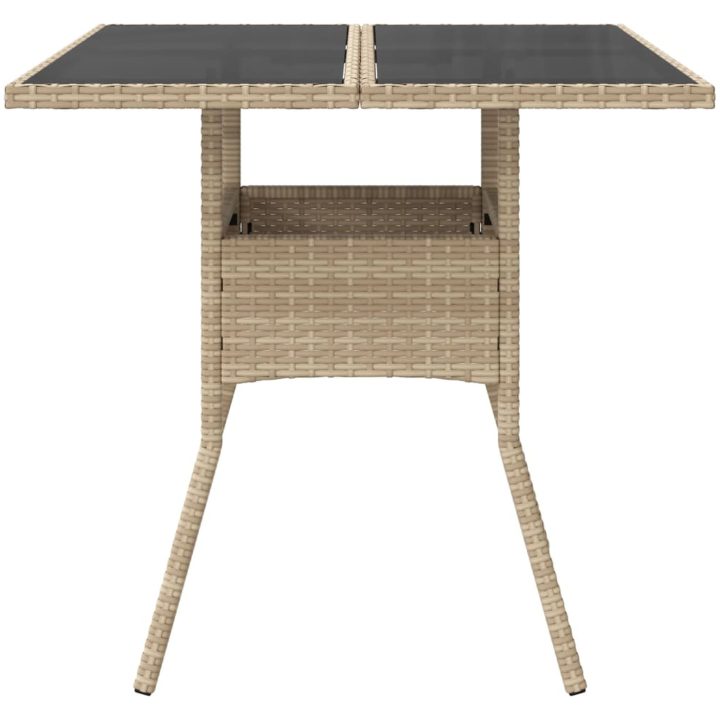 Trädgårdsbord med glasskiva beige 80x80x75 cm konstrotting vidaXL – bild 4