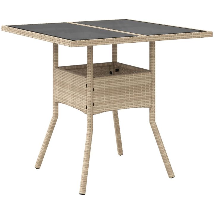 Trädgårdsbord med glasskiva beige 80x80x75 cm konstrotting vidaXL – bild 6
