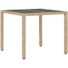 Trädgårdsbord med glasskiva beige 90x90x75 cm konstrotting vidaXL – miniatyr 2