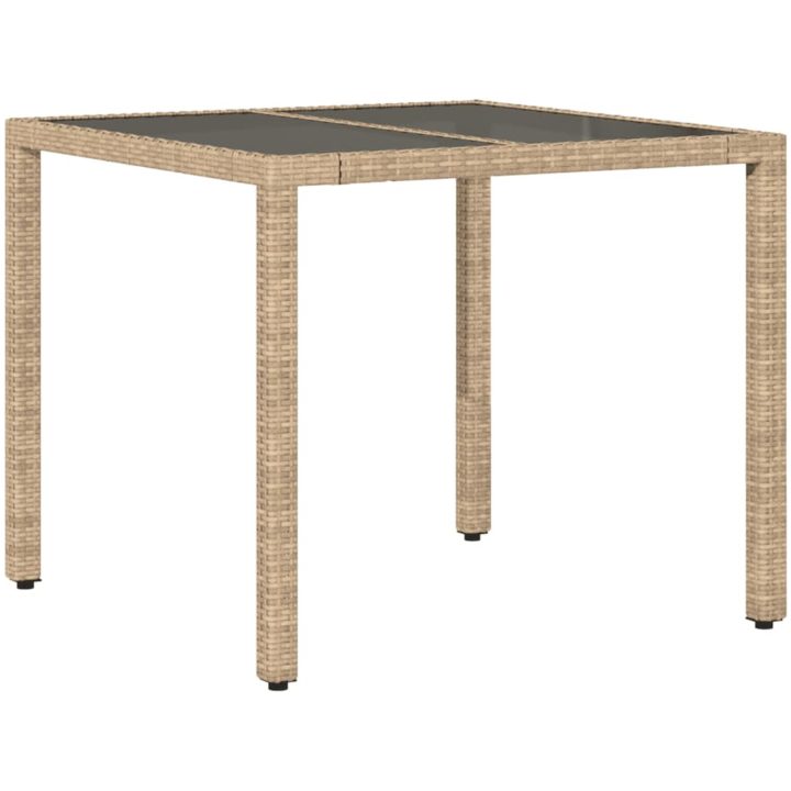 Trädgårdsbord med glasskiva beige 90x90x75 cm konstrotting vidaXL – bild 2