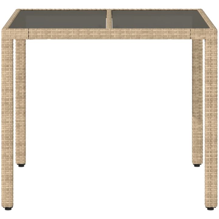 Trädgårdsbord med glasskiva beige 90x90x75 cm konstrotting vidaXL – bild 4