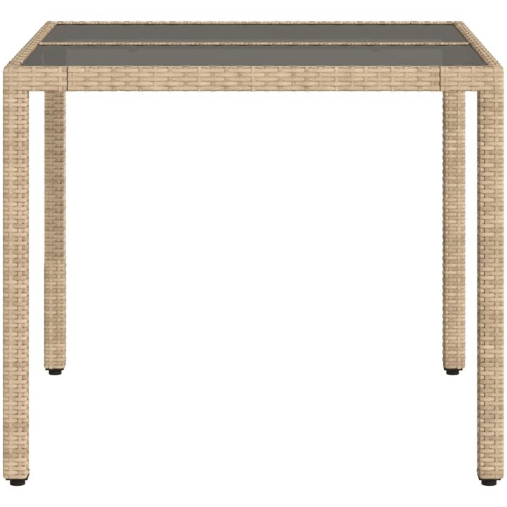 Trädgårdsbord med glasskiva beige 90x90x75 cm konstrotting vidaXL – bild 5