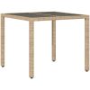 Trädgårdsbord med glasskiva beige 90x90x75 cm konstrotting vidaXL – miniatyr 6