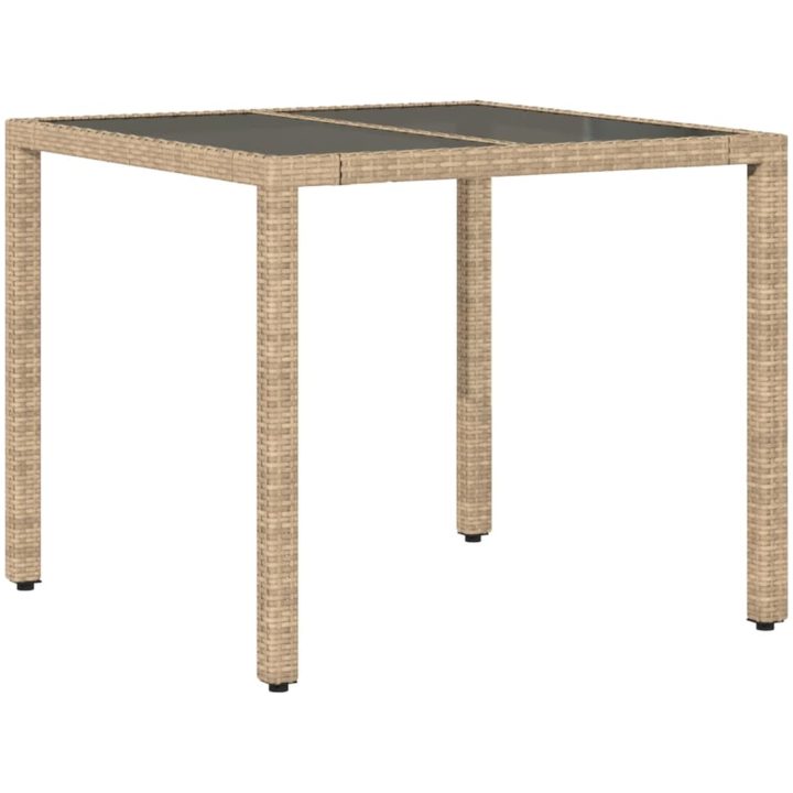 Trädgårdsbord med glasskiva beige 90x90x75 cm konstrotting vidaXL – bild 6