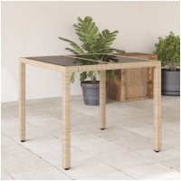 Trädgårdsbord med glasskiva beige 90x90x75 cm konstrotting vidaXL