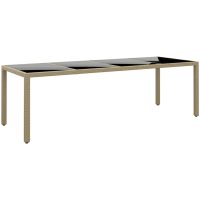 Trädgårdsbord med glasskiva beige konstrotting vidaXL