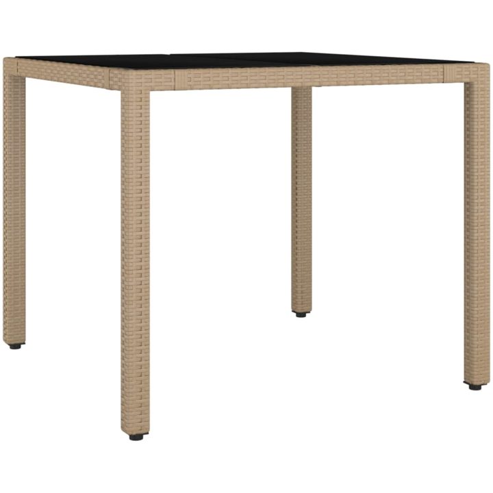 Trädgårdsbord med glasskiva beige konstrotting&härdat glas vidaXL 90 x 90 x 75 cm – bild 2