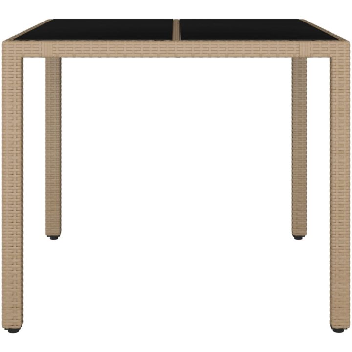 Trädgårdsbord med glasskiva beige konstrotting&härdat glas vidaXL 90 x 90 x 75 cm – bild 3