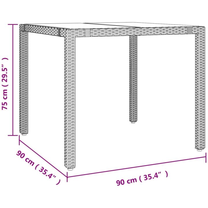 Trädgårdsbord med glasskiva beige konstrotting&härdat glas vidaXL 90 x 90 x 75 cm – bild 6