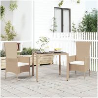 Trädgårdsbord med glasskiva beige konstrotting&härdat glas vidaXL