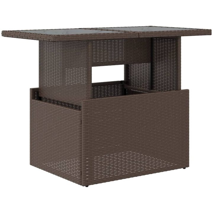 Trädgårdsbord med glasskiva brun 100x55x73 cm konstrotting vidaXL – bild 2
