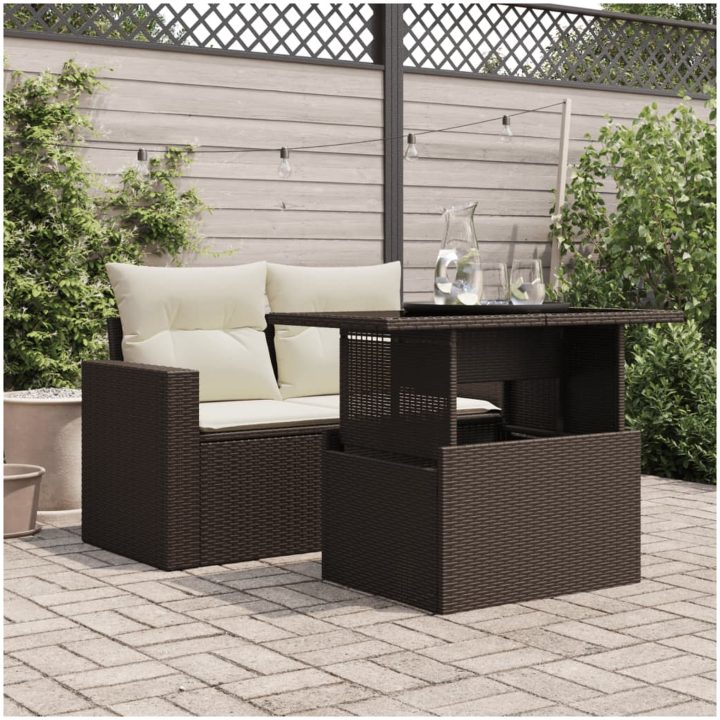Trädgårdsbord med glasskiva brun 100x55x73 cm konstrotting vidaXL – bild 3