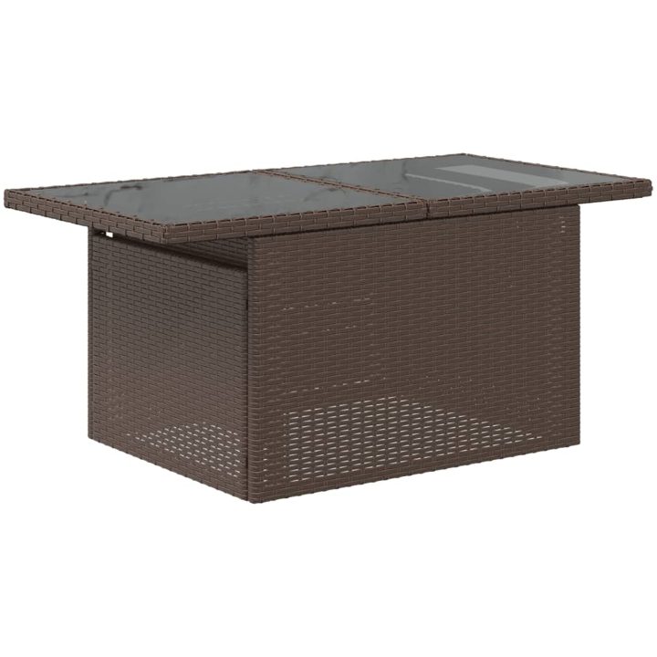 Trädgårdsbord med glasskiva brun 100x55x73 cm konstrotting vidaXL – bild 7