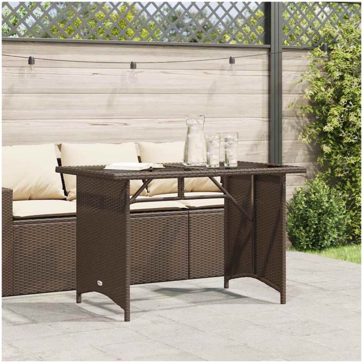 Trädgårdsbord med glasskiva brun 110x68x70 cm konstrotting vidaXL – bild 3