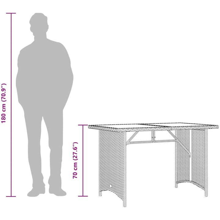 Trädgårdsbord med glasskiva brun 110x68x70 cm konstrotting vidaXL – bild 10
