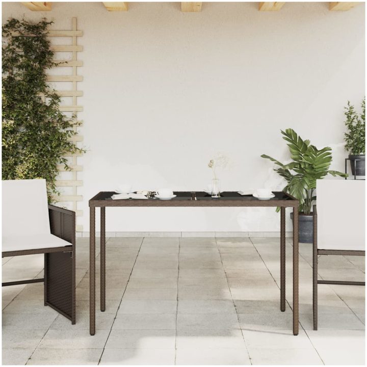 Trädgårdsbord med glasskiva brun 115x54x74 cm konstrotting vidaXL – bild 3