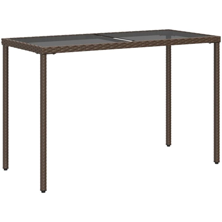 Trädgårdsbord med glasskiva brun 115x54x74 cm konstrotting vidaXL – bild 6