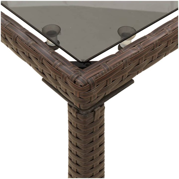 Trädgårdsbord med glasskiva brun 115x54x74 cm konstrotting vidaXL – bild 8