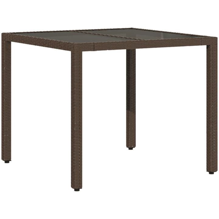 Trädgårdsbord med glasskiva brun 150x90x75 cm konstrotting vidaXL – bild 2
