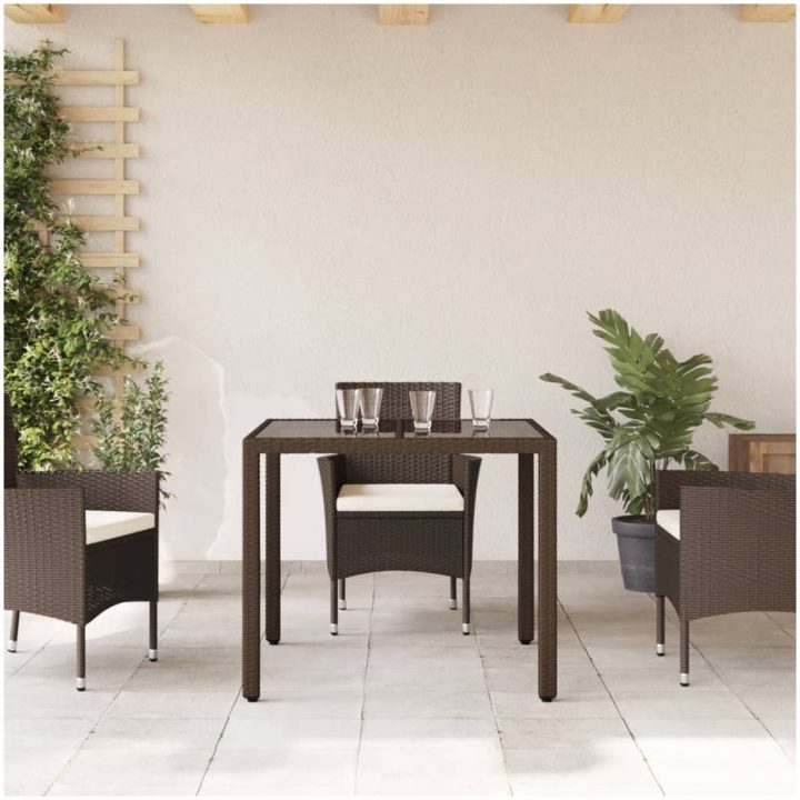 Trädgårdsbord med glasskiva brun 150x90x75 cm konstrotting vidaXL – bild 3