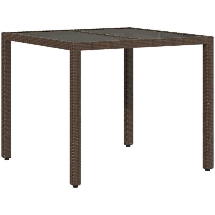 Trädgårdsbord med glasskiva brun 150x90x75 cm konstrotting vidaXL – bild 6