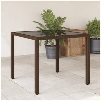 Trädgårdsbord med glasskiva brun 150x90x75 cm konstrotting vidaXL