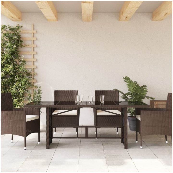 Trädgårdsbord med glasskiva brun 190x80x74 cm konstrotting vidaXL – bild 3