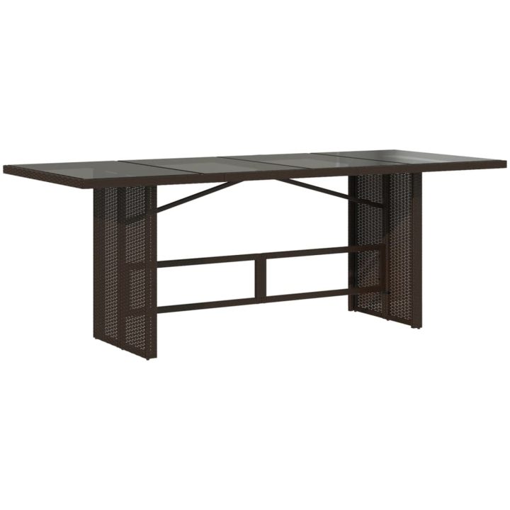 Trädgårdsbord med glasskiva brun 190x80x75 cm konstrotting vidaXL – bild 2