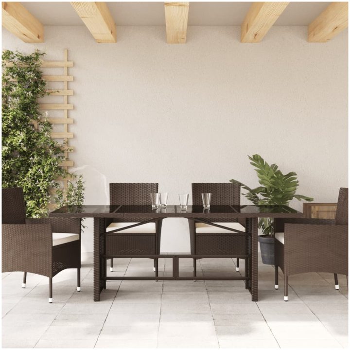 Trädgårdsbord med glasskiva brun 190x80x75 cm konstrotting vidaXL – bild 3