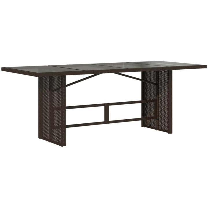 Trädgårdsbord med glasskiva brun 190x80x75 cm konstrotting vidaXL – bild 6