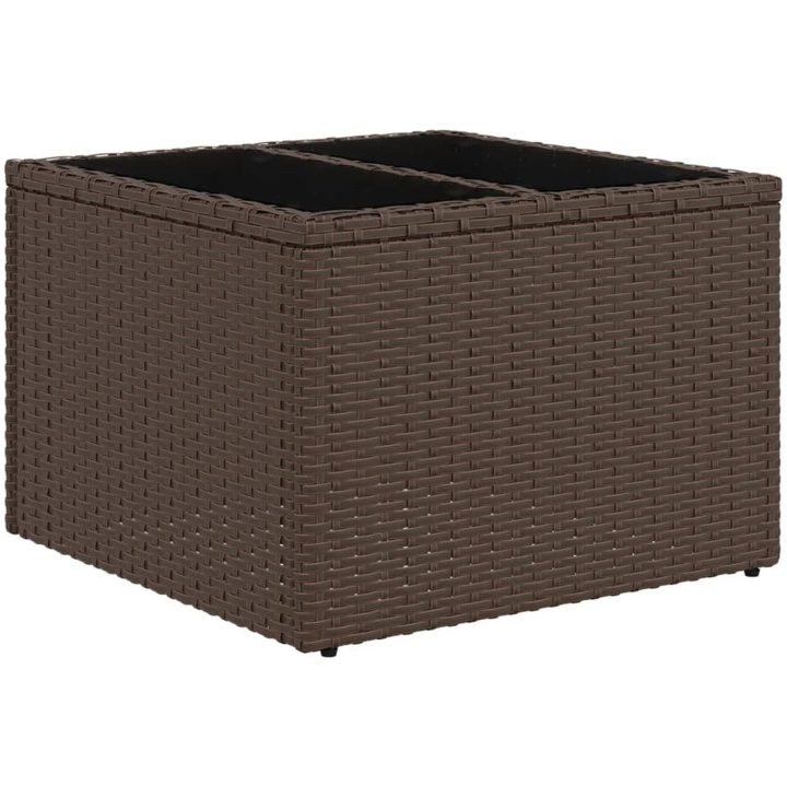 Trädgårdsbord med glasskiva brun 55x55x37 cm konstrotting vidaXL – bild 2