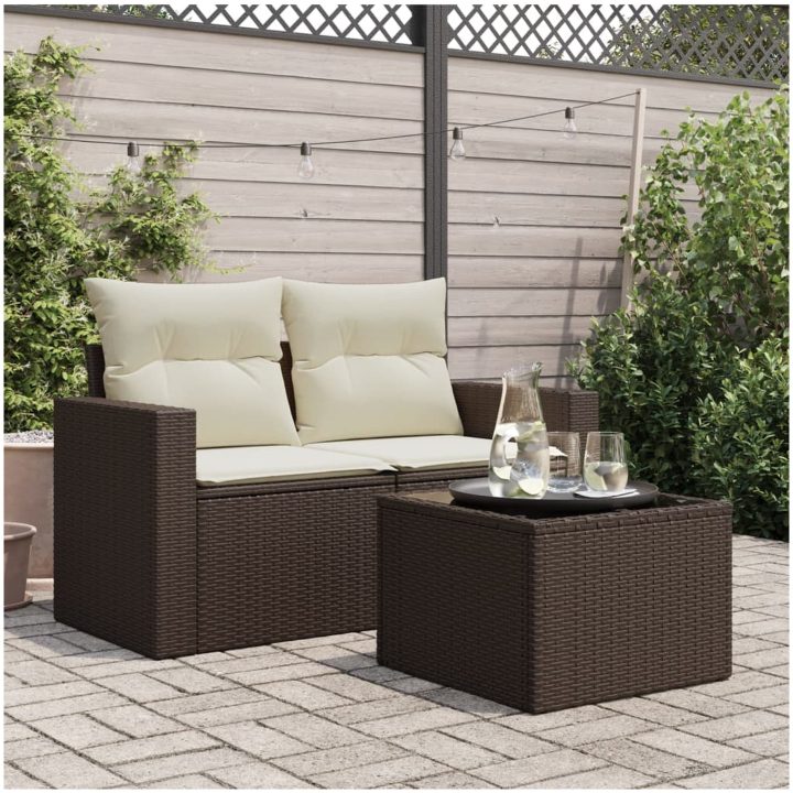 Trädgårdsbord med glasskiva brun 55x55x37 cm konstrotting vidaXL – bild 3