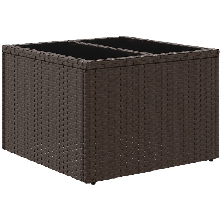 Trädgårdsbord med glasskiva brun 55x55x37 cm konstrotting vidaXL – bild 6